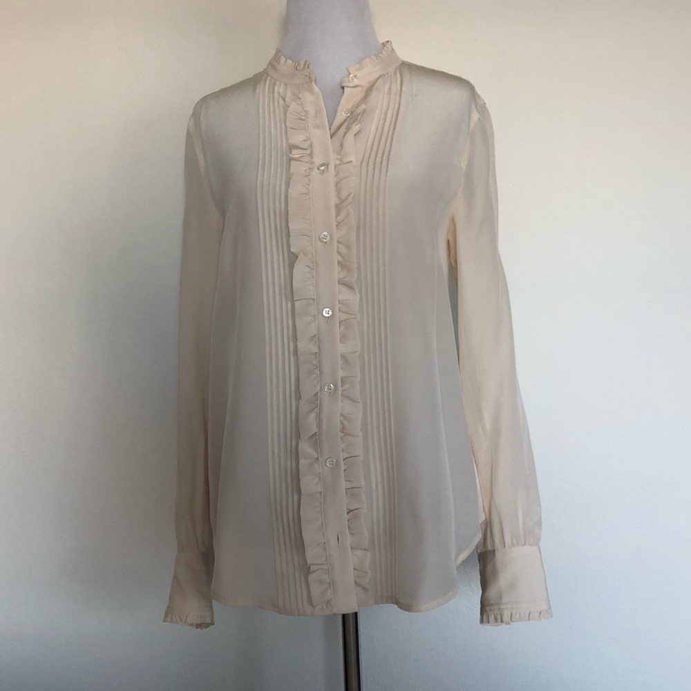 J. Crew ruffle and pintuck blouse - cream sz 4